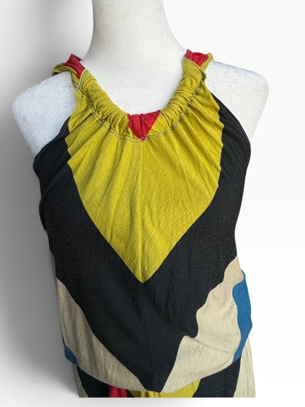 Coco Bianco Boho Colorblock Maxi Dress in Yellow, Red, Blue, Black, Cream Sz S